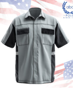 เสื้อช็อปสีเทาตัดดำ แถบสะท้อนแสงที่แขนและลำตัวด้านข้าง ปลอดภัยสำหรับงานกลางคืนหรือพื้นที่แสงน้อย