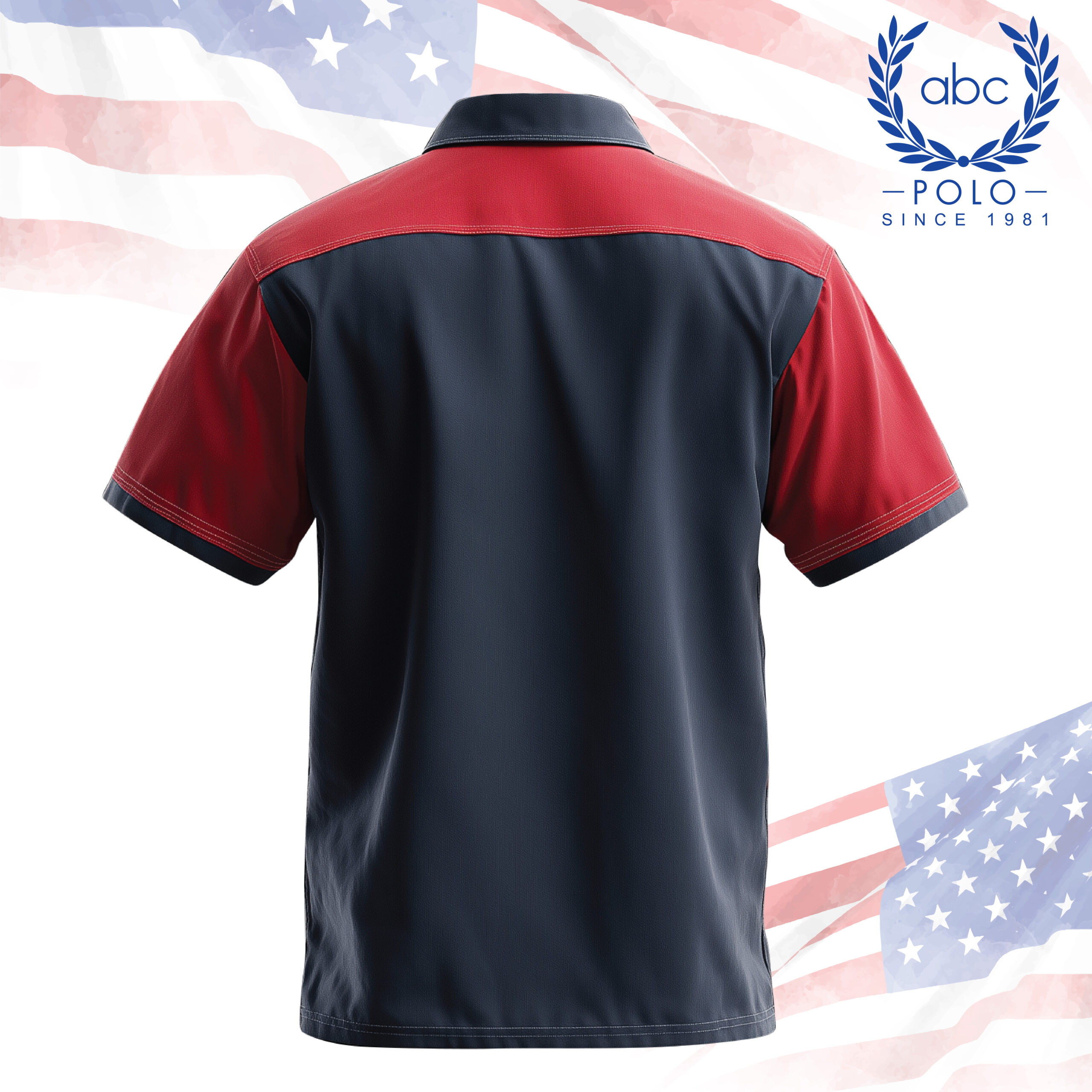 shop 76-02 เสื้อช็อปช่างดีไซน์เรียบสีกรมท่าตัดแดงบริเวณหัวไหล่และแขน ทรงสวมใส่สบาย ผลิตจากผ้าคุณภาพ เหมาะสำหรับองค์กรที่ต้องการรับผลิตเสื้อช็อปแบบมืออาชีพในราคาคุ้มค่า