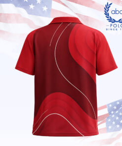 เสื้อโปโลพิมพ์ลายสีแดงลายโค้ง มีปกและกระดุม 2 เม็ด แขนสั้น เหมาะสำหรับเสื้อโปโลบริษัทและเสื้อยูนิฟอร์ม ภาพที่ 2