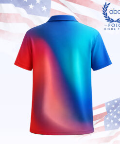 เสื้อโปโลพิมพ์ลายไล่เฉดสีแดงน้ำเงิน แขนสั้น ปกปุ่มสองเม็ด ดีไซน์ทันสมัย ภาพที่ 2