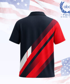 เสื้อโปโลพิมพ์ลายลายเฉียงสีแดง น้ำเงิน และขาว แขนสั้น ปกคอปุ่มสามเม็ด ภาพที่ 2