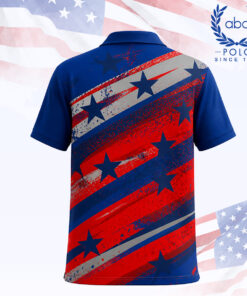 เสื้อโปโลพิมพ์ลายลายดาวและเส้นสีแดงน้ำเงิน แขนสั้น ปกคอปก มีปุ่มกระดุม 3 เม็ด ภาพที่ 2