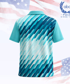 เสื้อโปโลพิมพ์ลายสีฟ้าเขียวลายแปรงสี แขนสั้น ปกคอปก มีปุ่มกระดุม 2 เม็ด ภาพที่ 2
