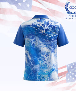 เสื้อโปโลพิมพ์ลายลายหินอ่อนสีน้ำเงิน แขนสั้น ปกเสื้อสีน้ำเงินเข้ม ภาพที่ 2