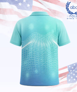 เสื้อโปโลพิมพ์ลายสีฟ้าลายตาข่าย แขนสั้น ปกคอปก มีปุ่มกระดุม 3 เม็ด ภาพที่ 2