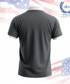 เสื้อโปโลพนักงานสีเทาเข้ม แขนสั้น คอปกสีขาว มีแถบสีดำที่ขอบปกและแขน ภาพที่ 2