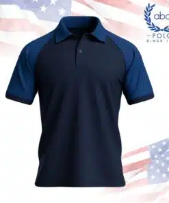 เสื้อโปโลพนักงานแขนสั้น สีกรมท่าตัดต่อแขนสีน้ำเงินเข้ม ดีไซน์ทันสมัย