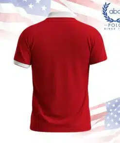 เสื้อโปโลพนักงานสีแดงสด ปกและปลายแขนสีขาว แขนสั้น ดีไซน์เรียบหรู ภาพที่ 2