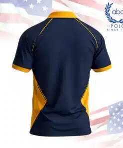 เสื้อโปโลพนักงานสีกรมท่าตัดแต่งสีเหลือง ดีไซน์สปอร์ต แขนสั้น ปกปกติ ภาพที่ 2