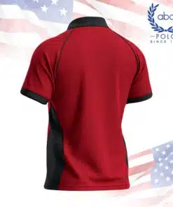 เสื้อโปโลพนักงานสีแดงตัดดำ แขนสั้น ปกดำ ตัดต่อสีดำด้านข้างและปลายแขน ภาพที่ 2