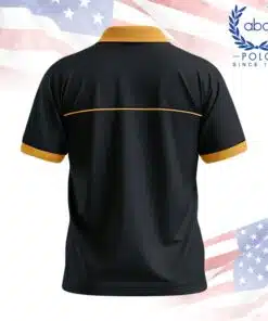 เสื้อโปโลพนักงานสีดำขลิบเหลืองที่คอและปลายแขน แขนสั้น ดีไซน์ทันสมัย ภาพที่ 2