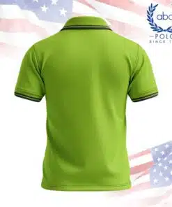 เสื้อโปโลพนักงานสีเขียวสดใส แขนสั้น คอปก มีแถบสีดำที่ปกและปลายแขน ภาพที่ 2