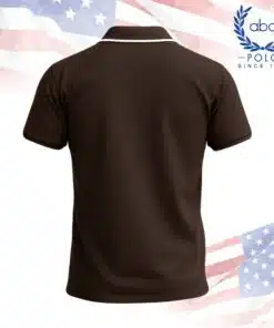 เสื้อโปโลพนักงานสีน้ำตาลเข้ม ปกและแขนเสื้อขอบขาว แขนสั้น กระดุมสามเม็ด ภาพที่ 2