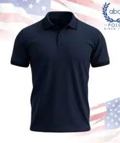 เสื้อโปโลพนักงานสีกรมท่าทรงมาตรฐาน แขนสั้น ปกมีแถบสีดำ