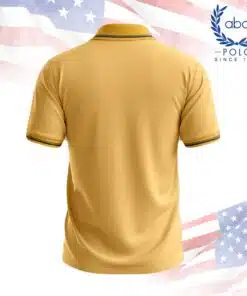 เสื้อโปโลพนักงานสีเหลืองทอง ปกและแขนเสื้อแต่งแถบสีเข้ม แขนสั้น ดีไซน์เรียบหรู ภาพที่ 2