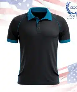 เสื้อโปโลพนักงานสีดำตัดขอบฟ้าปกและแขนสั้น ดีไซน์ทันสมัยเหมาะสำหรับใช้เป็นเสื้อยูนิฟอร์ม