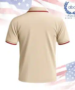 เสื้อโปโลพนักงานสีครีมขอบแดง แขนสั้น ปกมีขอบแดง เสื้อเรียบเนียนสวมใส่สบาย ภาพที่ 2