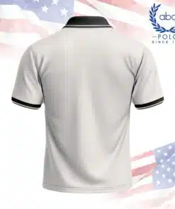 เสื้อโปโลพนักงานสีเทาอ่อน ปกและแขนเสื้อสีดำ มีปุ่มกระดุมหน้า แขนสั้น ดีไซน์เรียบหรู ภาพที่ 2