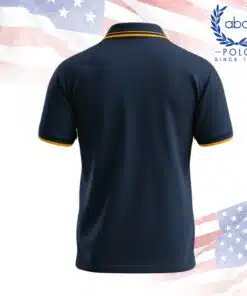 เสื้อโปโลพนักงานสีกรมท่าคอปกแขนสั้นแต่งแถบสีเหลืองที่คอและปลายแขน ภาพที่ 2