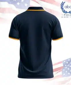 เสื้อโปโลพนักงานสีกรมท่าตัดขอบเหลืองที่ปกและแขน แขนสั้น ปุ่มกระดุมสองเม็ด ภาพที่ 2
