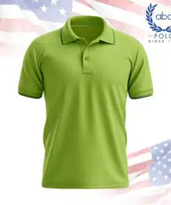 เสื้อโปโลพนักงานสีเขียวสดใส คอปกแขนสั้น มีแถบขอบคอและแขนสีเข้ม