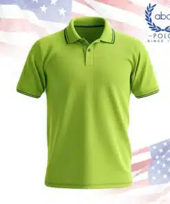 เสื้อโปโลพนักงานสีเขียวสดใส แขนสั้น คอปกมีแถบสีเข้ม