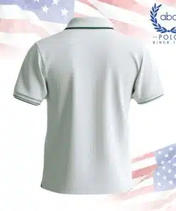 เสื้อโปโลพนักงานแขนสั้นสีขาวมีขลิบสีเขียวที่ปกและปลายแขน ภาพที่ 2