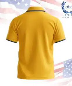 เสื้อโปโลพนักงานสีเหลือง ตัดขอบปกและแขนสีน้ำเงิน แขนสั้น ปุ่มกระดุมสองเม็ด ภาพที่ 2