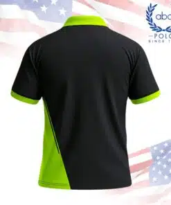 เสื้อโปโลพนักงานสีดำมีลายเฉียงและปกแขนเสื้อสีเขียวสดใส ดีไซน์ทันสมัย ภาพที่ 2