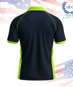 เสื้อโปโลพนักงานสีกรมท่าตัดแถบสีเขียวสดใสที่ปก แขน และข้างลำตัว ภาพที่ 2