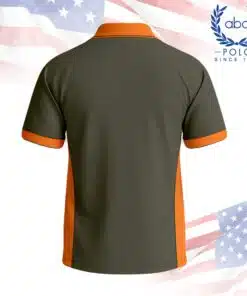 เสื้อโปโลพนักงานสีเขียวตองอ่อนตัดส้ม แขนสั้น ปกคอปก มีแถบสีส้มที่แขนและข้างลำตัว ภาพที่ 2
