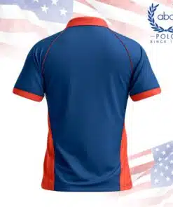 เสื้อโปโลพนักงานสีพื้นน้ำเงินมีแถบสีส้มที่ปก แขน และด้านข้างเสื้อ ภาพที่ 2