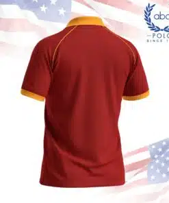 เสื้อโปโลพนักงานสีแดงตัดปกเหลือง แขนสั้น ดีไซน์ทันสมัย ภาพที่ 2