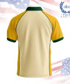 เสื้อโปโลพนักงานแขนสั้นสีครีมตัดแขนเหลือง ปกและขอบแขนสีเขียวเข้ม ดีไซน์ทันสมัยสำหรับใช้เป็นเสื้อยูนิฟอร์ม ภาพที่ 2