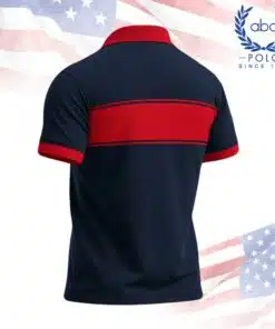 เสื้อโปโลพนักงานสีกรมท่าตัดแถบสีแดงบริเวณอกและแขนเสื้อ ภาพที่ 2