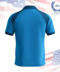 เสื้อโปโลพนักงานแขนสั้นสีฟ้าตัดน้ำเงิน ดีไซน์ทันสมัย ปกและแขนเสื้อสีเข้ม ภาพที่ 2