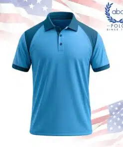 เสื้อโปโลพนักงานแขนสั้น สีฟ้าตัดกรม ปกและแขนสีกรม