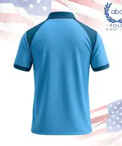 เสื้อโปโลพนักงานแขนสั้น สีฟ้าตัดกรม ปกและแขนสีกรม ภาพที่ 2
